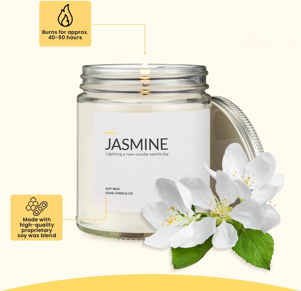 1OAK Jasmine Candle - Soy Wax Scented Candles (Jasmine) - Soy Candles for Home Scented - Long