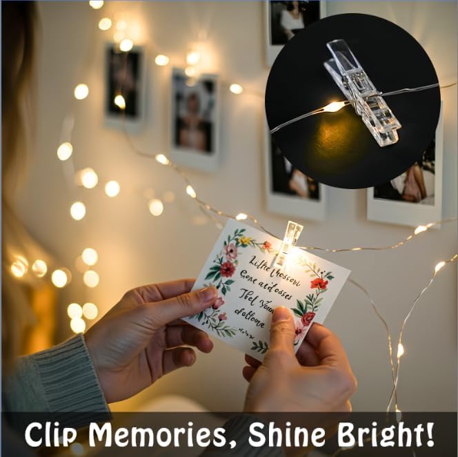 SUDDUS 16ft 50LED Fairy Lights with 22 Clips, Battery/USB Operated Photo Twinkle Lights with Remote
