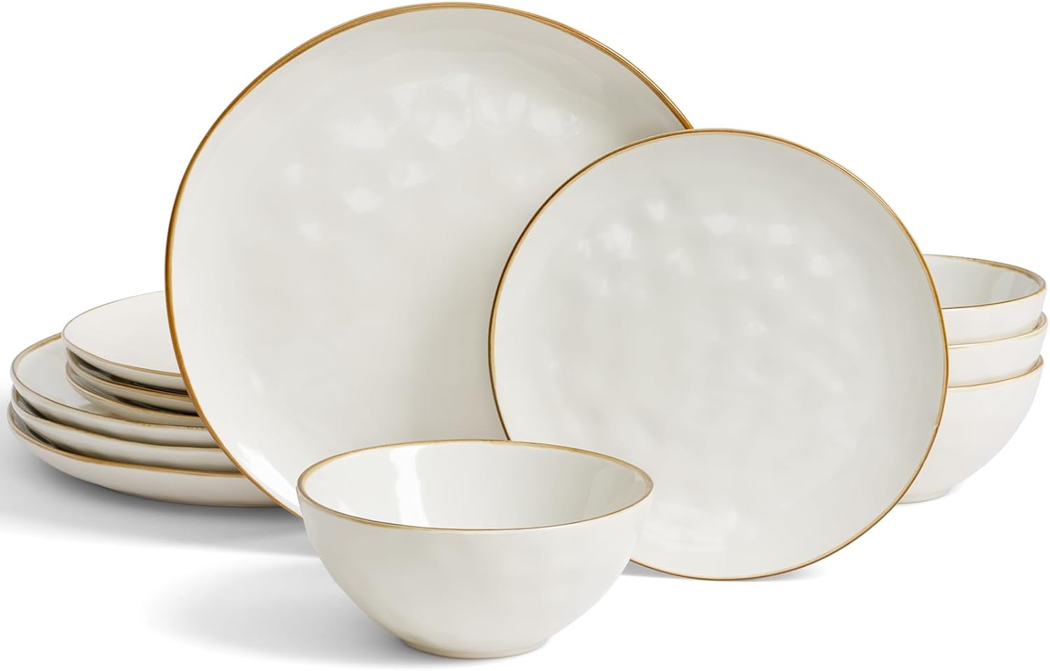 Famiware Dinnerware Sets for 4, Ocean Round 12-Piece Kitchen Plates and Bowls Sets, Microwave and