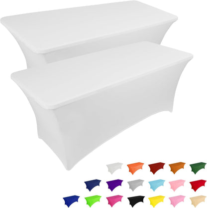 IVAPUPU 2 Pack 4FT Table Cloth for Rectangular Fitted Events Stretch White Table Covers Washable