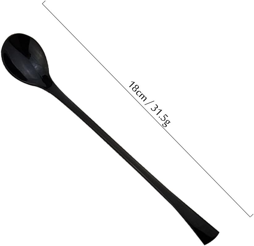 JASHII 18/10 Stainless Steel 4 Piece Mirror Polished Black Long Handle Ice Cream Spoon and Coffee