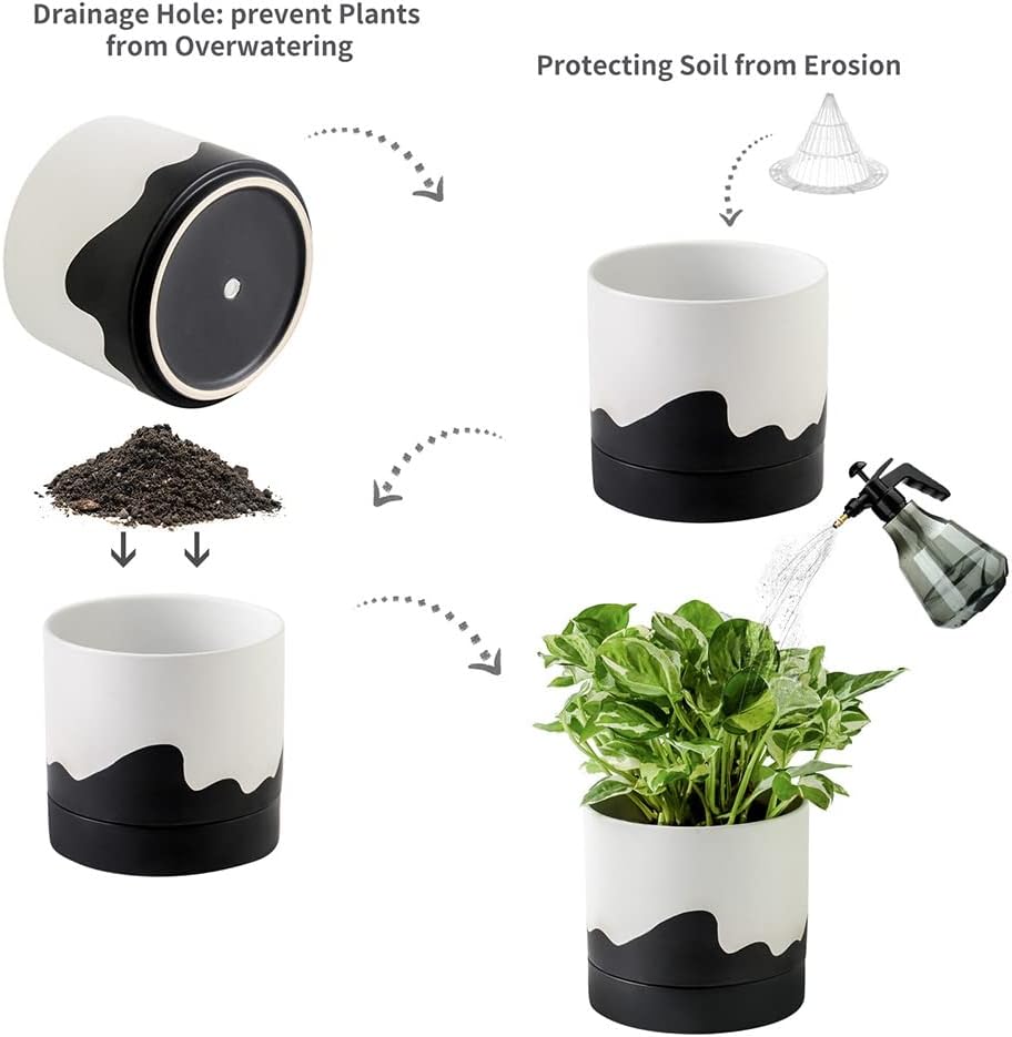 Nihow Ceramic Plant Pot: 6 Inch Planter with Drainage Hole & Saucer for Indoor & Outdoor Plants