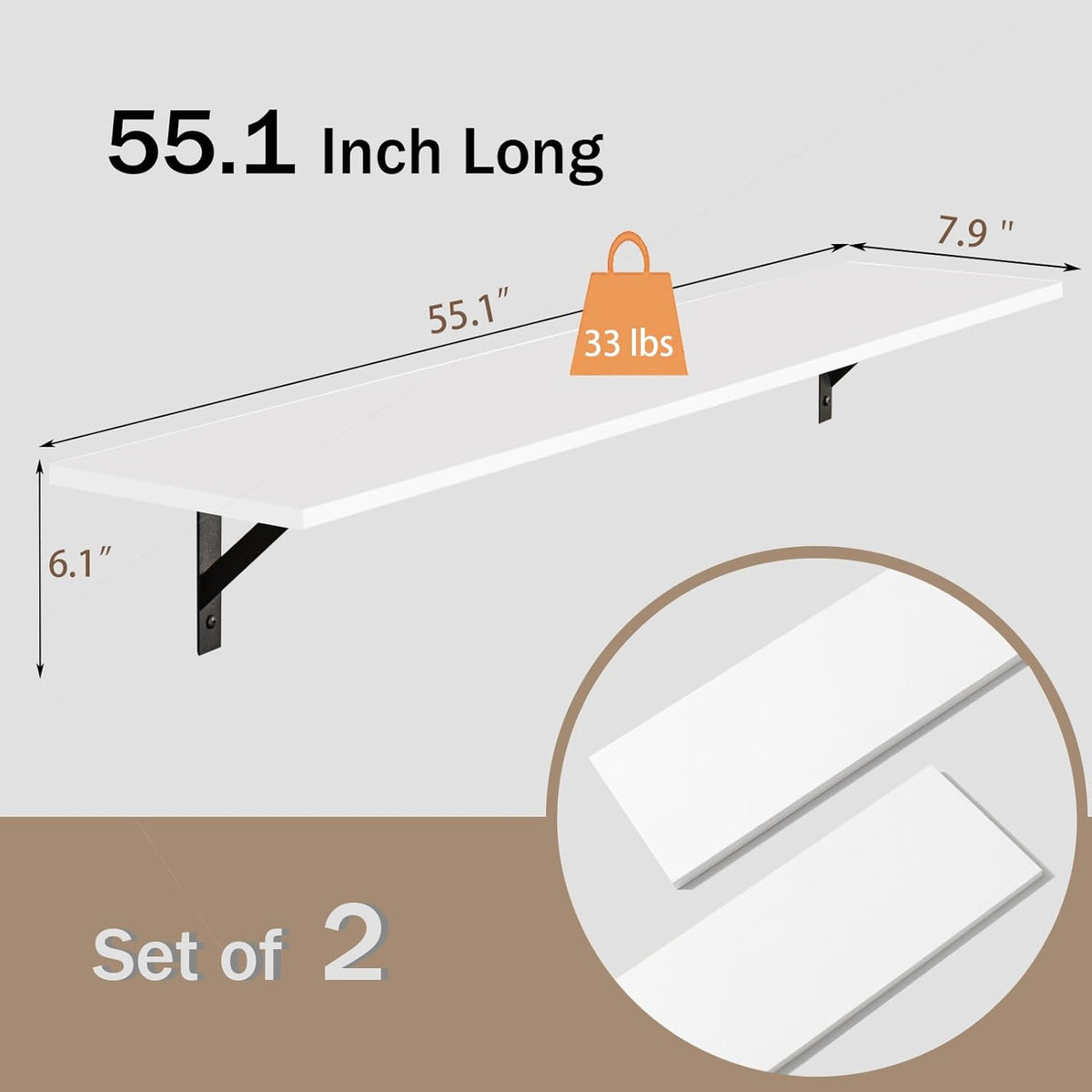DINZI LVJ Long Wall Shelves, 55.1Inch Wall Mounted Shelves Set of 2, Extra Large Wall Storage