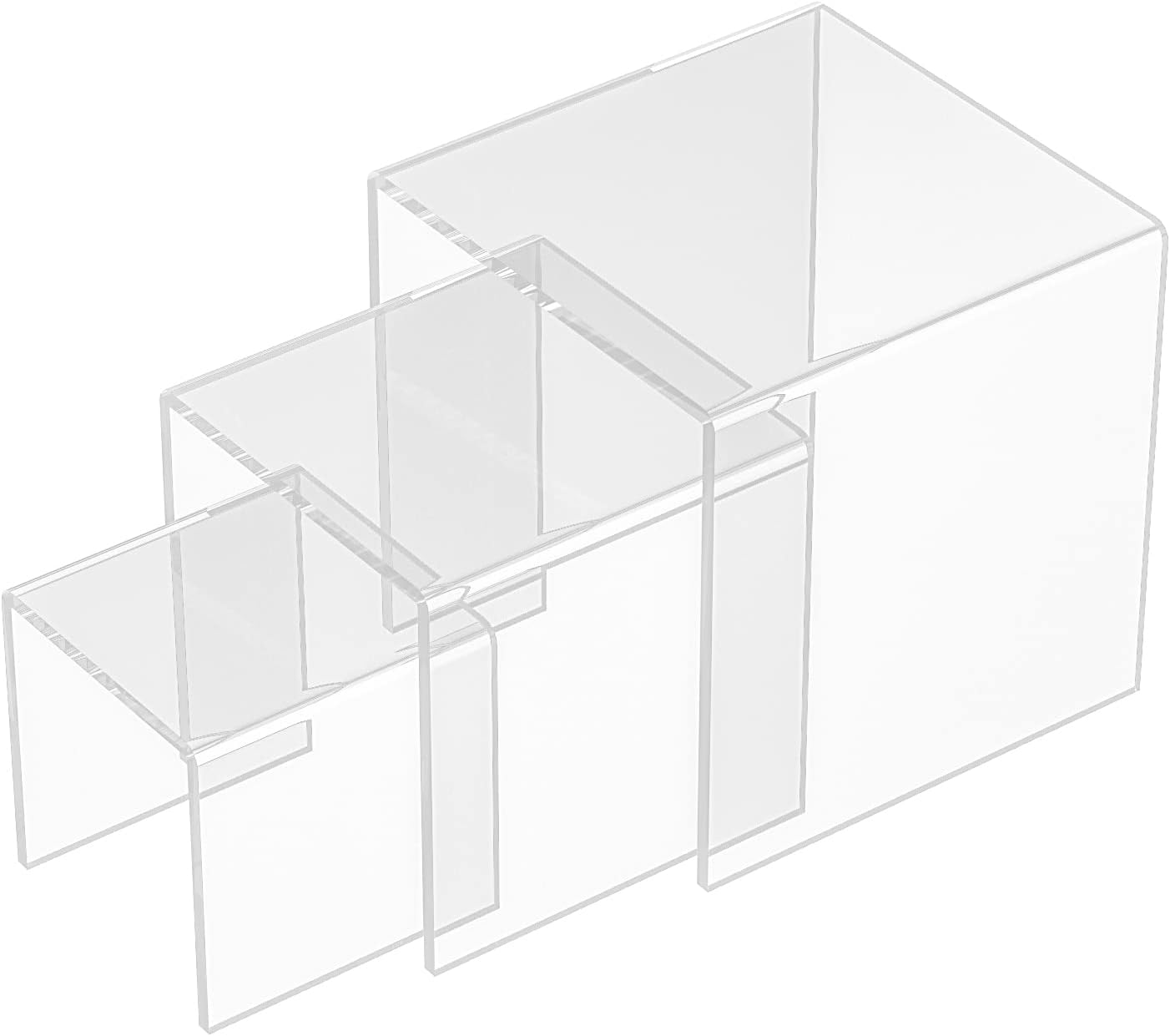Square Acrylic Display Risers 3pcs, Clear Showcase Shelves for Collectibles, Funko Pop Figures