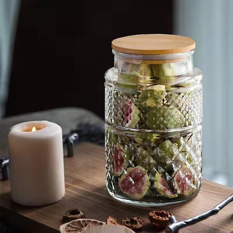 Large Glass Storage Jar, 60 FL OZ Glass Food Storage Containers with Bamboo Lid, Kitchen Containers