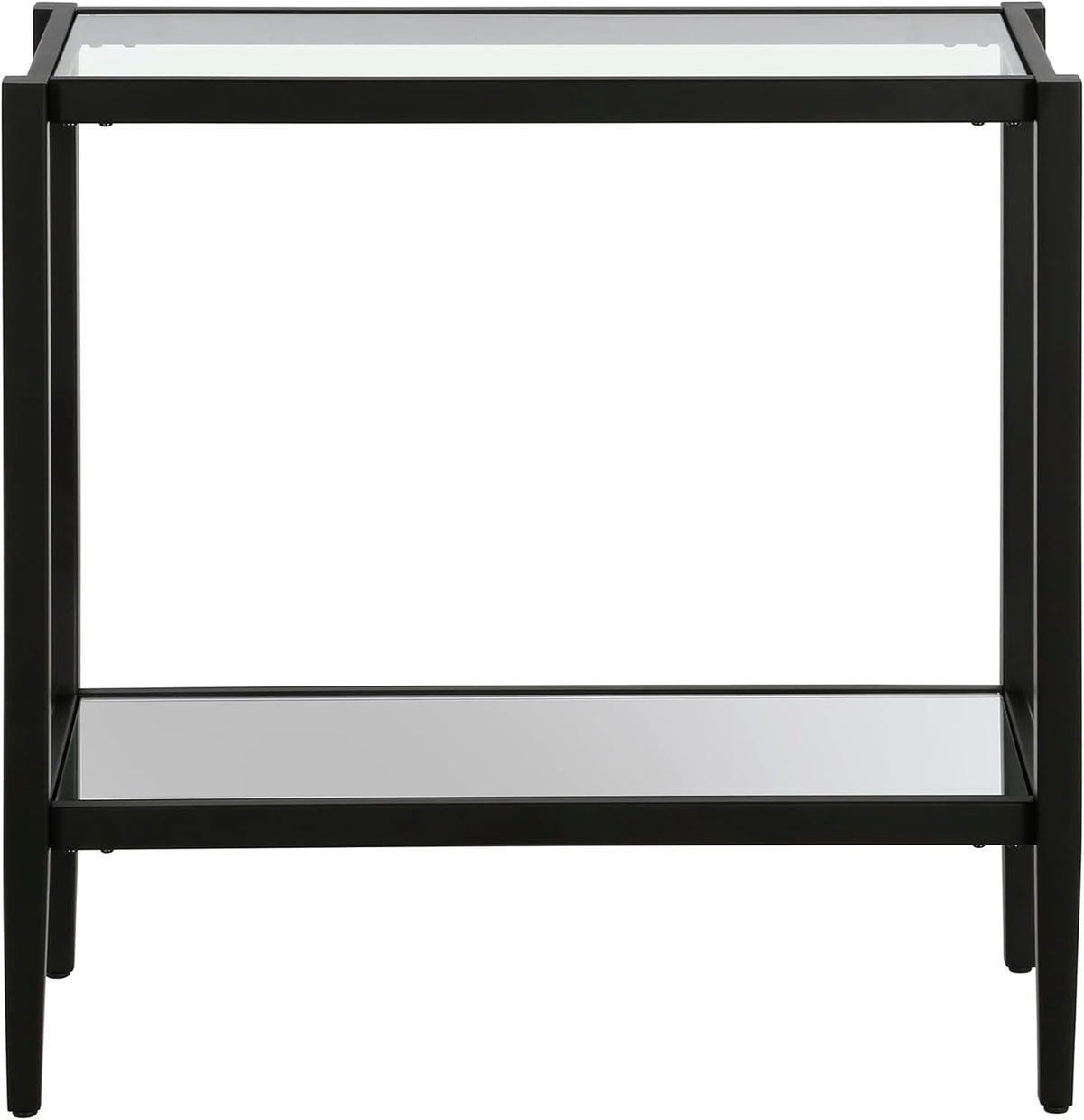 Henn&Hart 24" Wide Rectangular Side Table with Glass Shelf in Blackened Bronze, Table for Living
