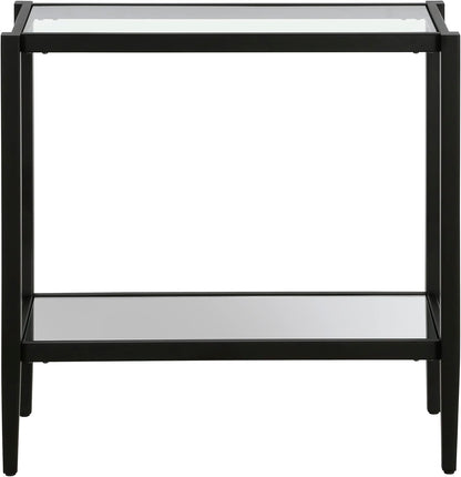 Henn&Hart 24" Wide Rectangular Side Table with Glass Shelf in Blackened Bronze, Table for Living