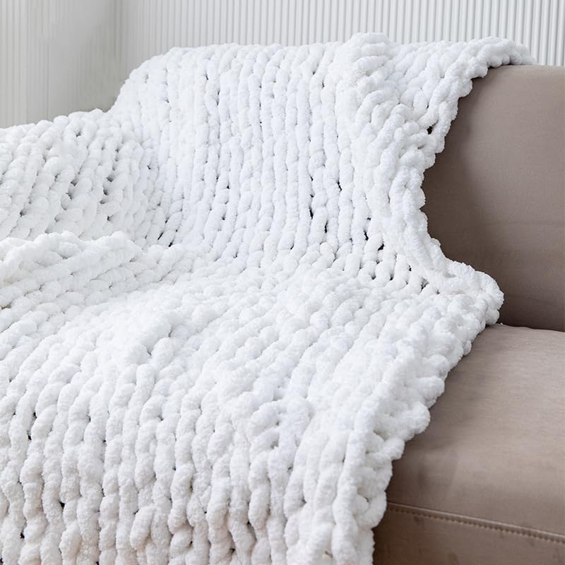 Chunky Knit Blanket Throw 40"×40", Hand Knitted Warm Chenille Throw Blanket, Home Decor Soft Thick