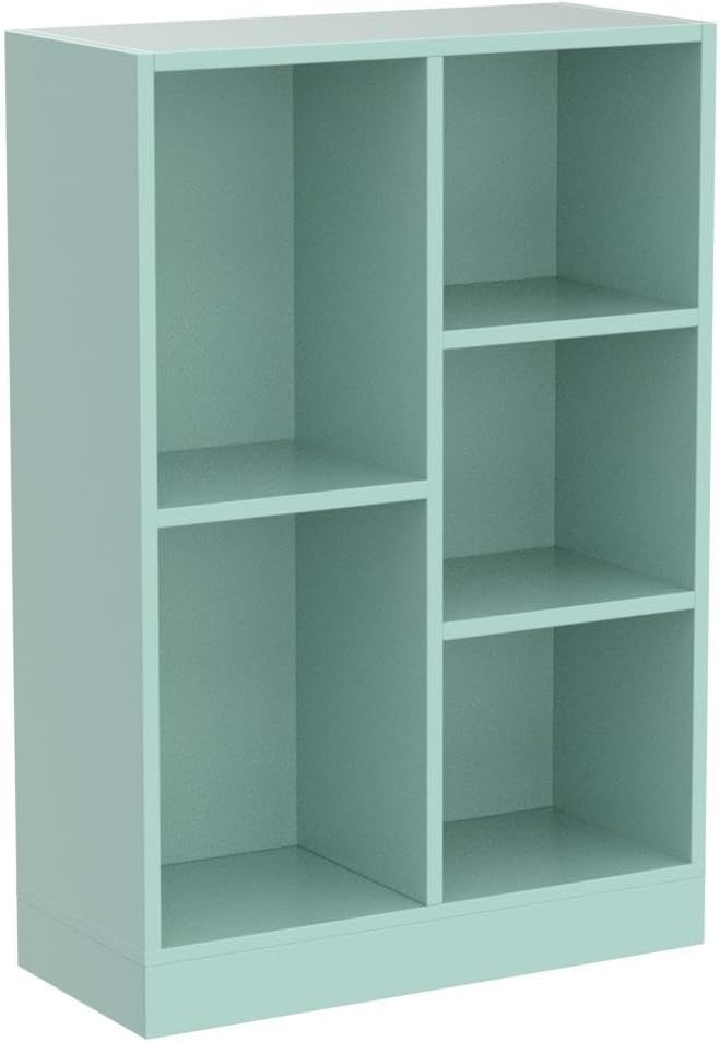 IOTXY Open Shelf Low Bookcase - Wooden 3-Tier Floor Standing Display Cabinet Organizer with Base, 5