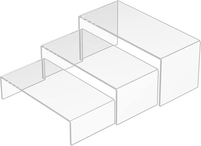 Clear Riser Shelf 3pcs, Desktop Rectangular Acrylic Display Shelves Organizer, Acrylic Stands for