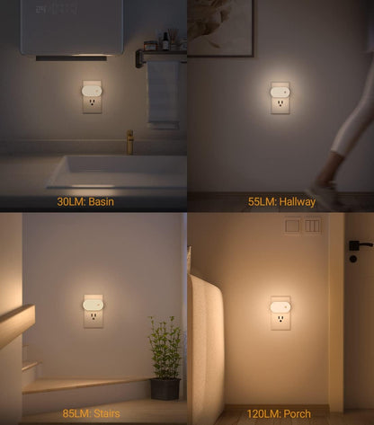 Lyridz Plug in Night Light with Motion Sensor, Smart Warm White LED Nightlights with 1-120LM