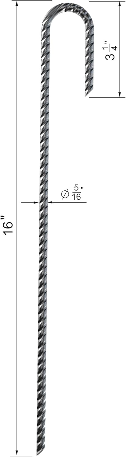 Vodaland Rebar Stakes | J Hook Extra Heavy Duty Rust Proof Coated Steel Ground Anchors with Chisel