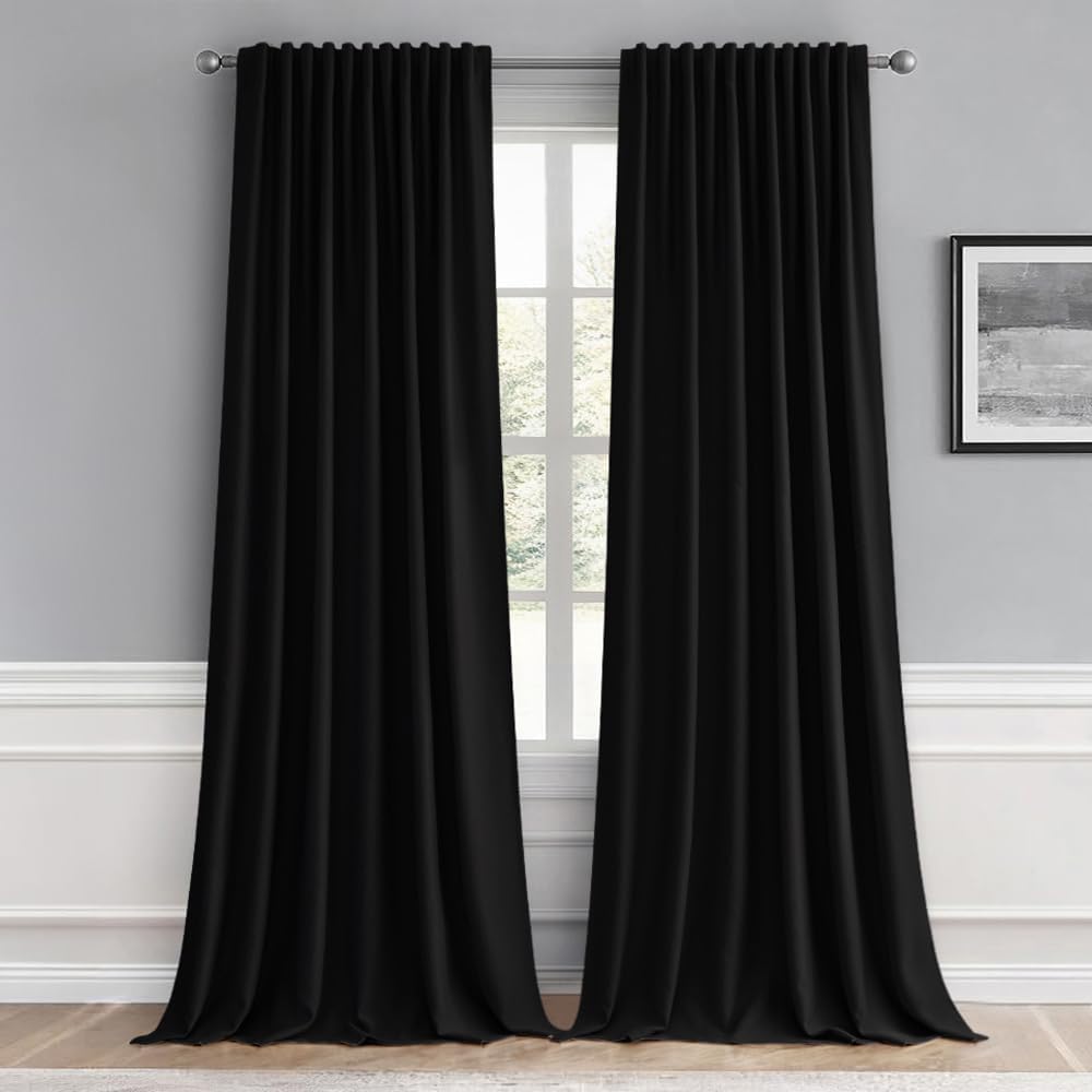 MIULEE Black Back Tab Blackout Curtains 96 Inch Length 2 Panels Set for Living Room Bedroom