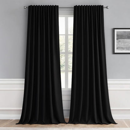 MIULEE Black Back Tab Blackout Curtains 96 Inch Length 2 Panels Set for Living Room Bedroom