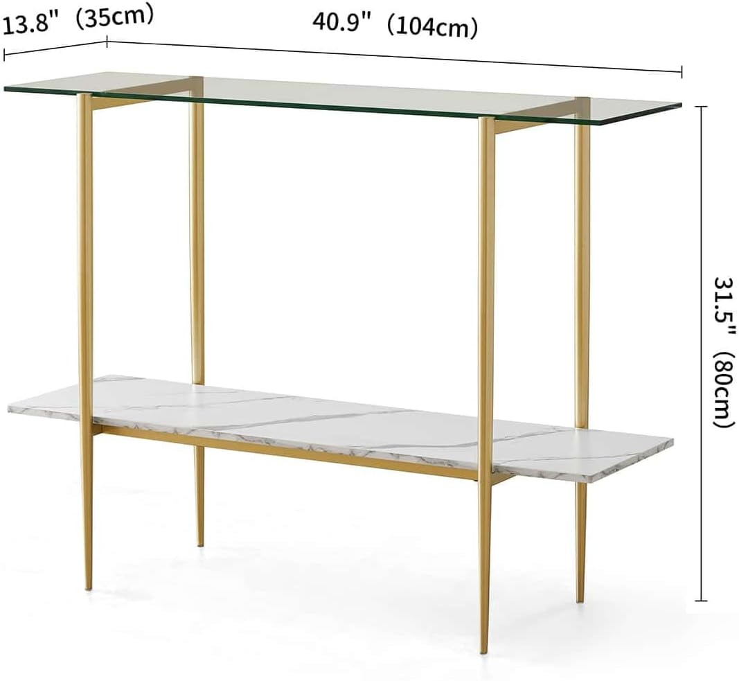 Glass Console Table for Living Room, Foyer & Entrance, 2-Tiers Mid-Century Modern Sofa Table with