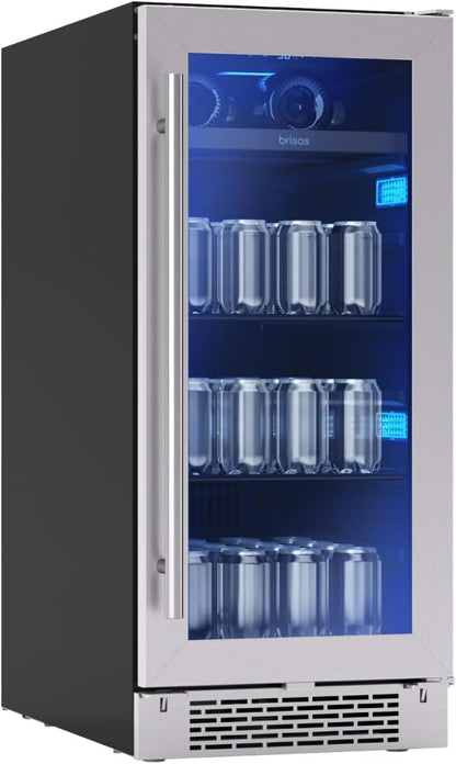 Zephyr Brisas 15 Inch Slim Beverage Fridge Single Zone Under Counter - Narrow Mini Wine & Drink