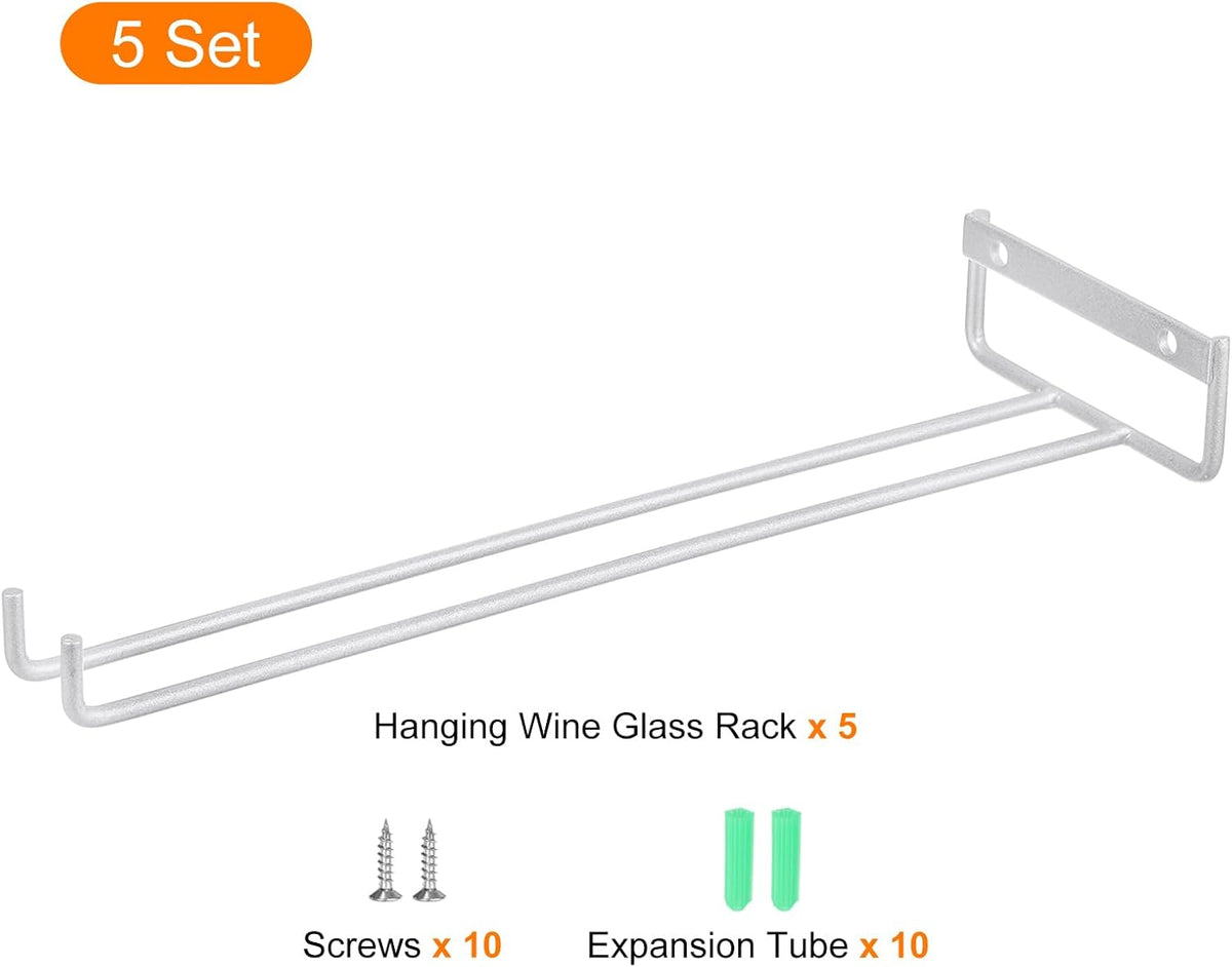 uxcell 5Pcs Wine Glass Rack, 11.81 Inch Iron Wine Glasses Rack Under Cabinet Stemware Rack - Wall