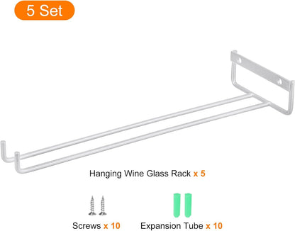 uxcell 5Pcs Wine Glass Rack, 11.81 Inch Iron Wine Glasses Rack Under Cabinet Stemware Rack - Wall