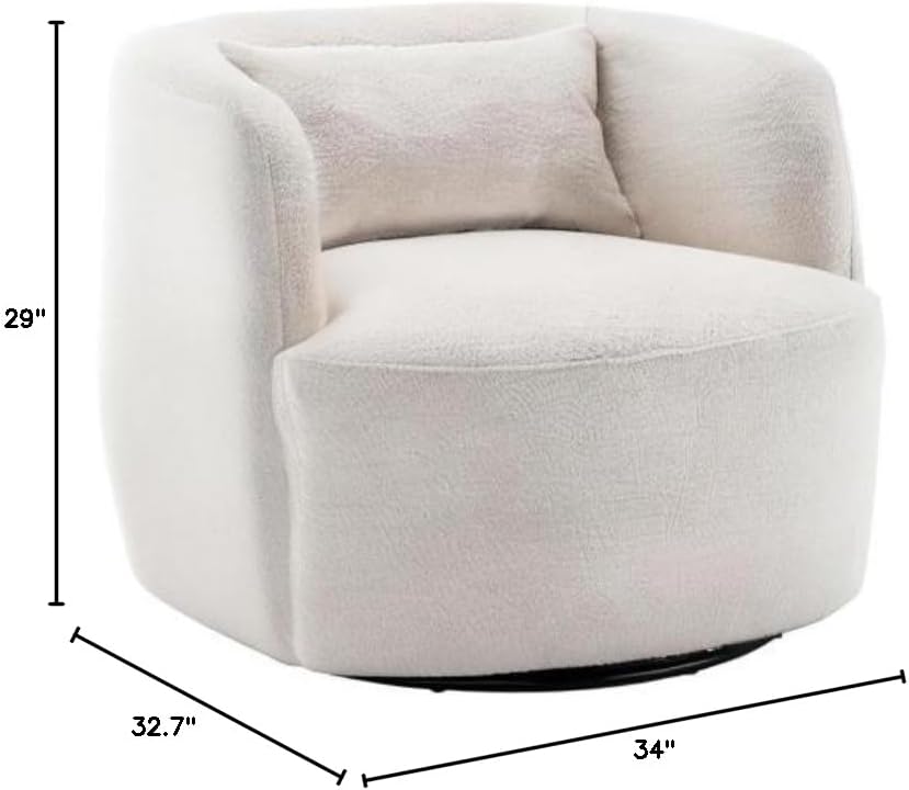 KINWELL 34" Wide Boucle Swivel Barrel Chair, No Assembly Round Upholstered Armchair Accent Chair