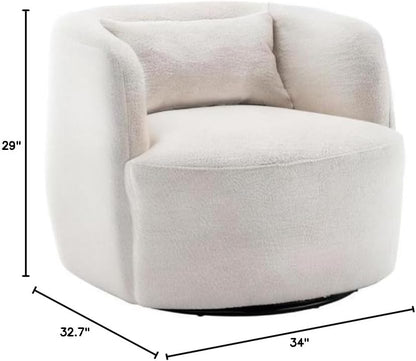 KINWELL 34" Wide Boucle Swivel Barrel Chair, No Assembly Round Upholstered Armchair Accent Chair