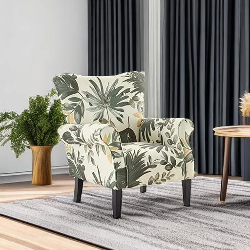 BELLEZE Modern Accent Chair for Living Room, High Back Floral Armchair with Wooden Legs