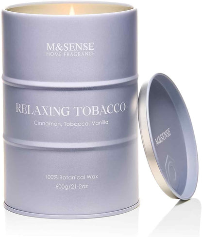 M&SENSE Tobacco Scented Candles Large, Natural Soy Candles 21.2oz 120 Hour Slow