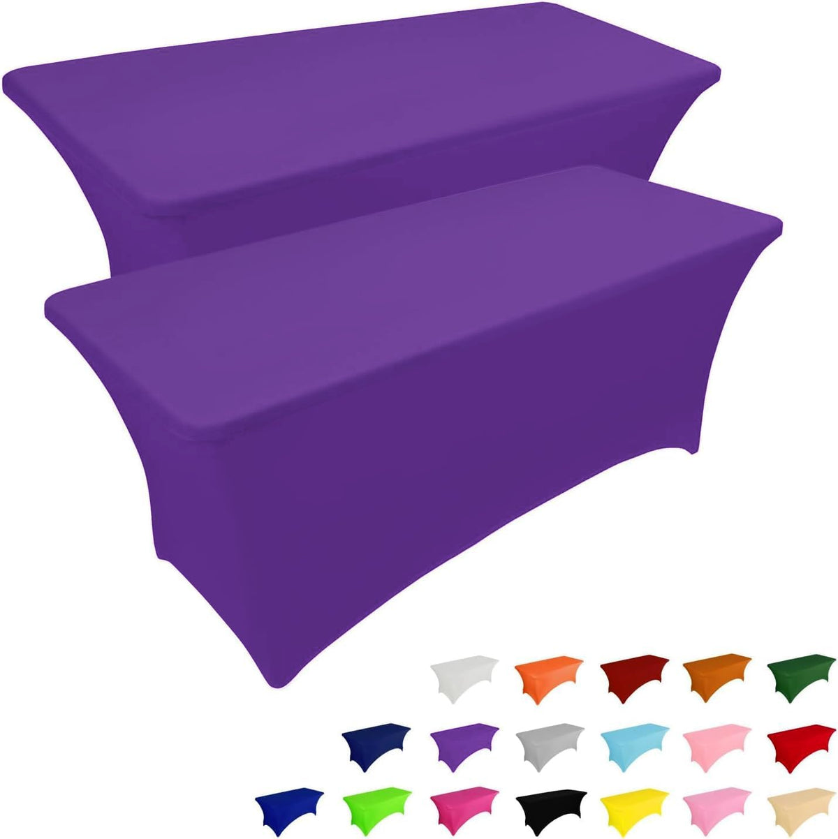 IVAPUPU 2 Pack 8FT Table Cloth for Rectangular Fitted Events Stretch Purple Table Covers Washable