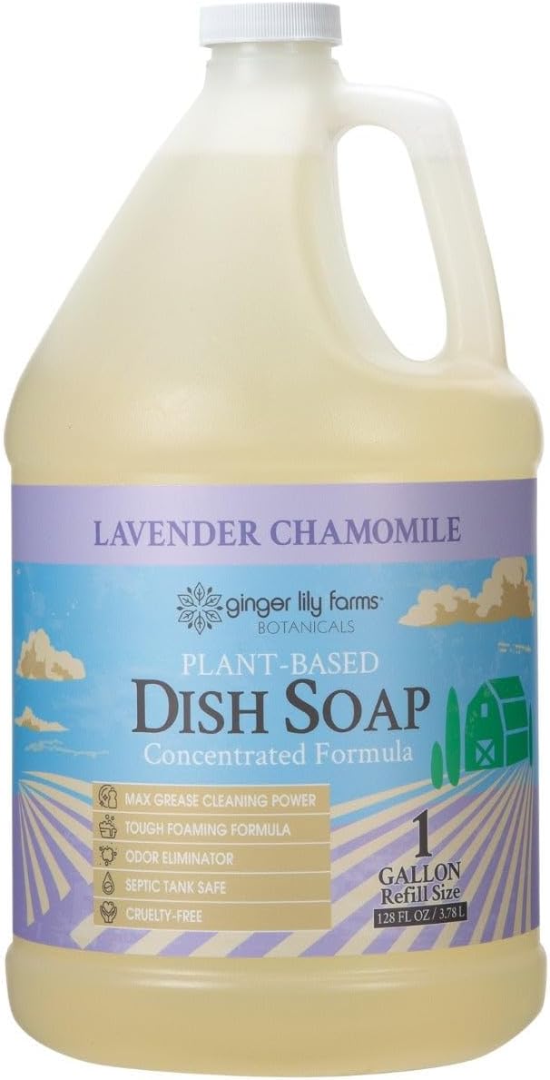 Ginger Lily Farms Botanicals Plant-Based Liquid Dish Soap, Concentrated Formula with Max Grease