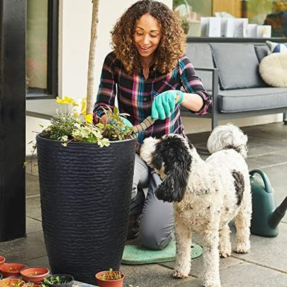 WORTH Garden 21" H Tall Planters 2 Pack - 14'' Dia Resin Large Round Black Flower Pots for Outdoor