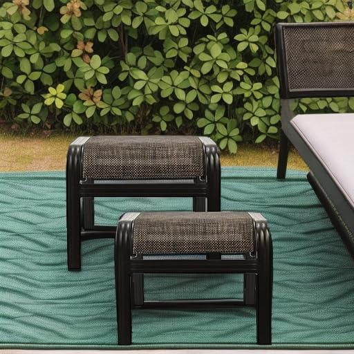 Outdoor Patio Foot Rest Ottoman Seat Textilene Portable Metal Footstool Portable Patio Chairs 2 Set