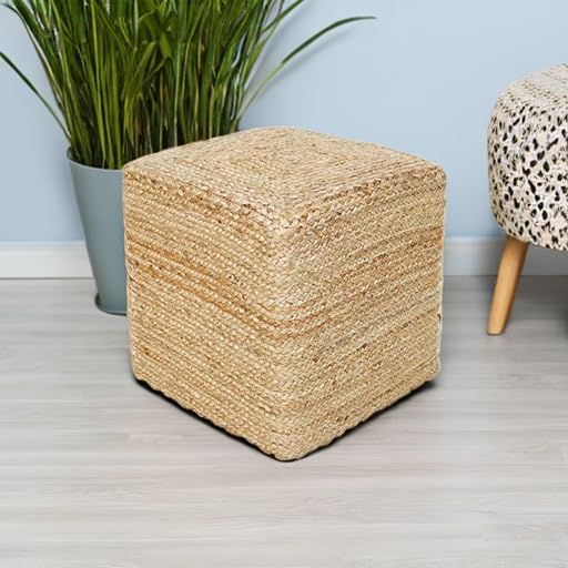 REDEARTH · Cube Pouf Foot Stool Ottoman - Jute Braided Pouffe Poof Accent Sitting Footrest for The