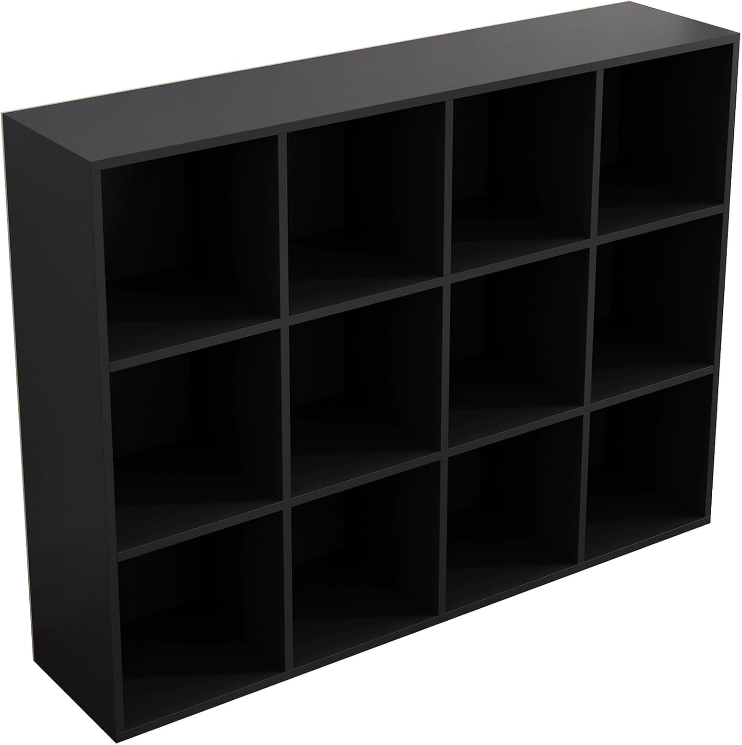 12-Cube Storage Shelf Bookcase - Wooden 3-Tier Floor Standing Open Bookshelf for Home and Office