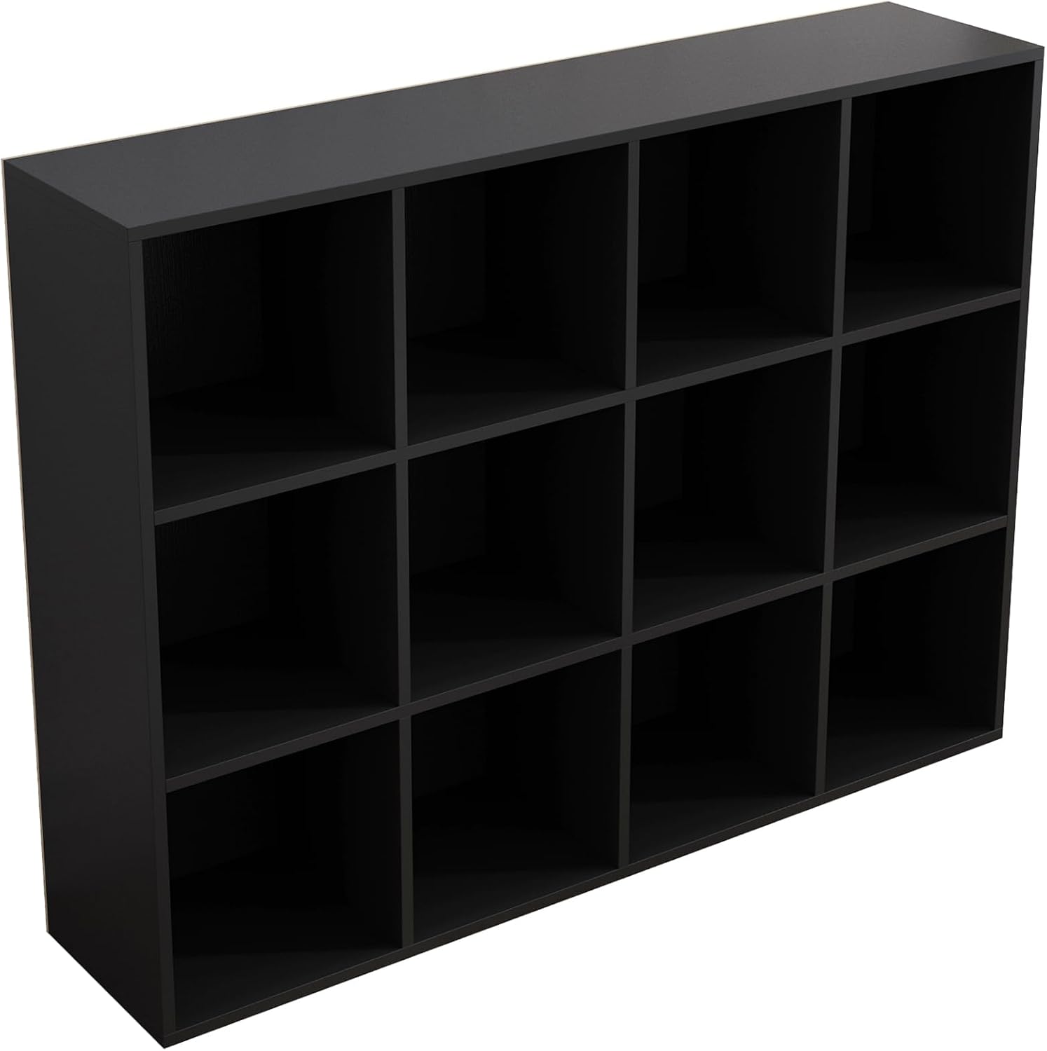12-Cube Storage Shelf Bookcase - Wooden 3-Tier Floor Standing Open Bookshelf for Home and Office