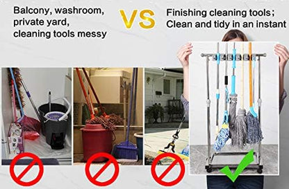 movable mop broom holder put wet mops floor standing cleaning tool rack stainless for schools