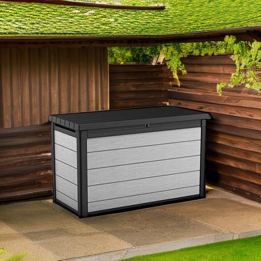 Keter Denali 200 Gallon Resin Large Deck Box with Double Wall 20mm Panels - Paintable and
