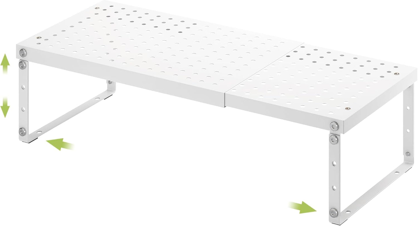 Expandable Cabinet Organizer Shelf With Adjustable Height, Stackable Kitchen Countertop Organizer