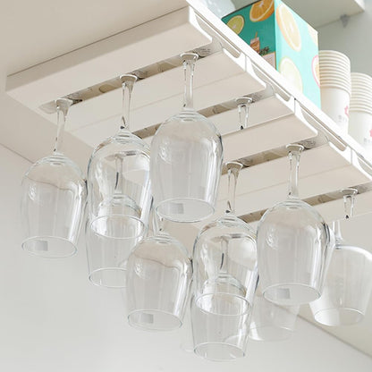 2 Pcs Wine Glass Holder Under Shelf or Cabinet Punch-free,Stemware Rack Glassware Drying Storage