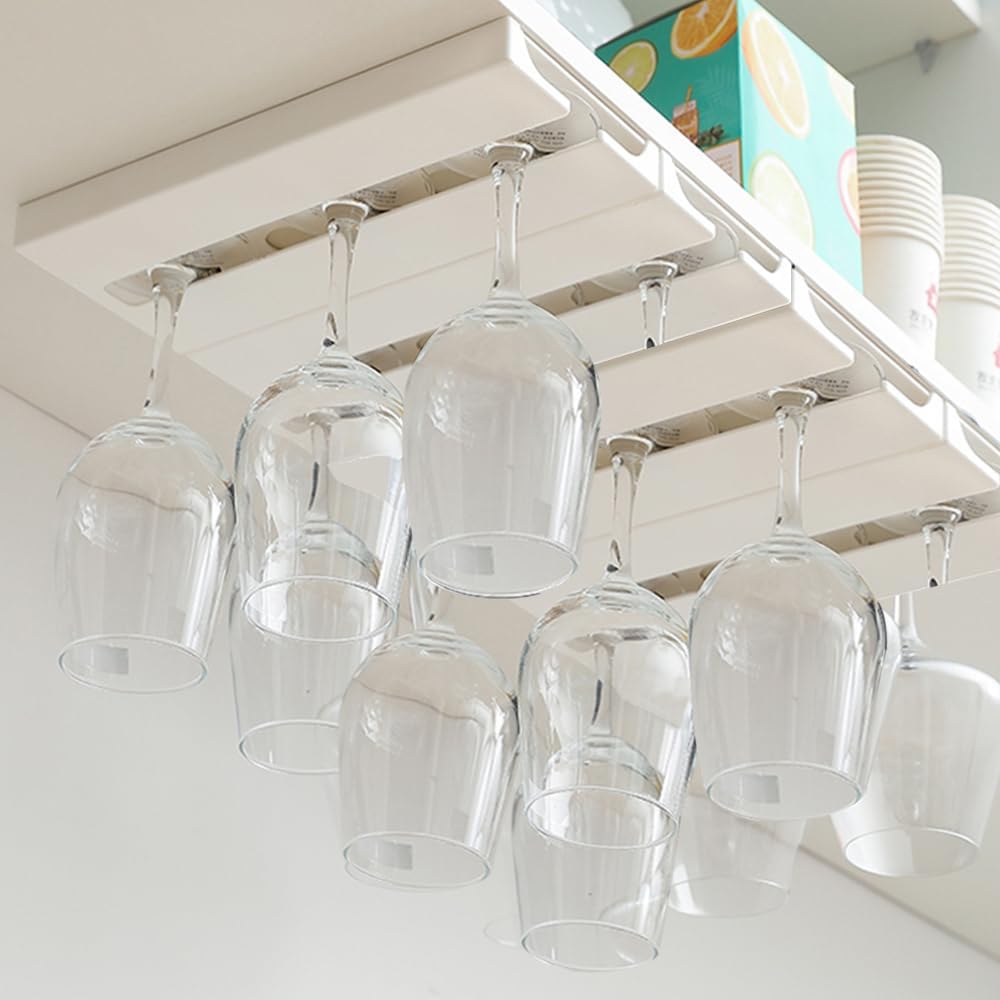4 Pcs Wine Glass Holder Under Shelf or Cabinet Punch-free,Stemware Rack Glassware Drying Storage