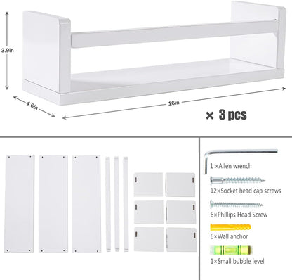 AZSKY Floating Bookshelf for Kids Room White Nursery Shelves Picture Ledge Wall Shelves for