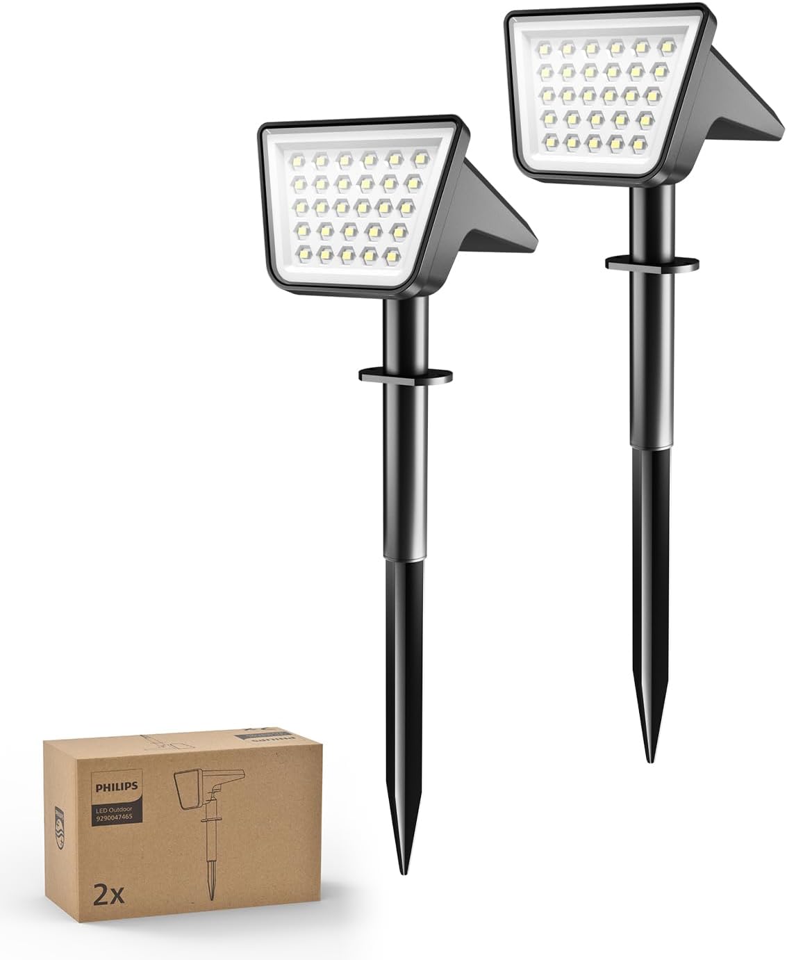 Philips 2 Packs Solar Spot Lights Outdoor Waterproof, 28 LED 7500K Solar Powered Landscape Pathway