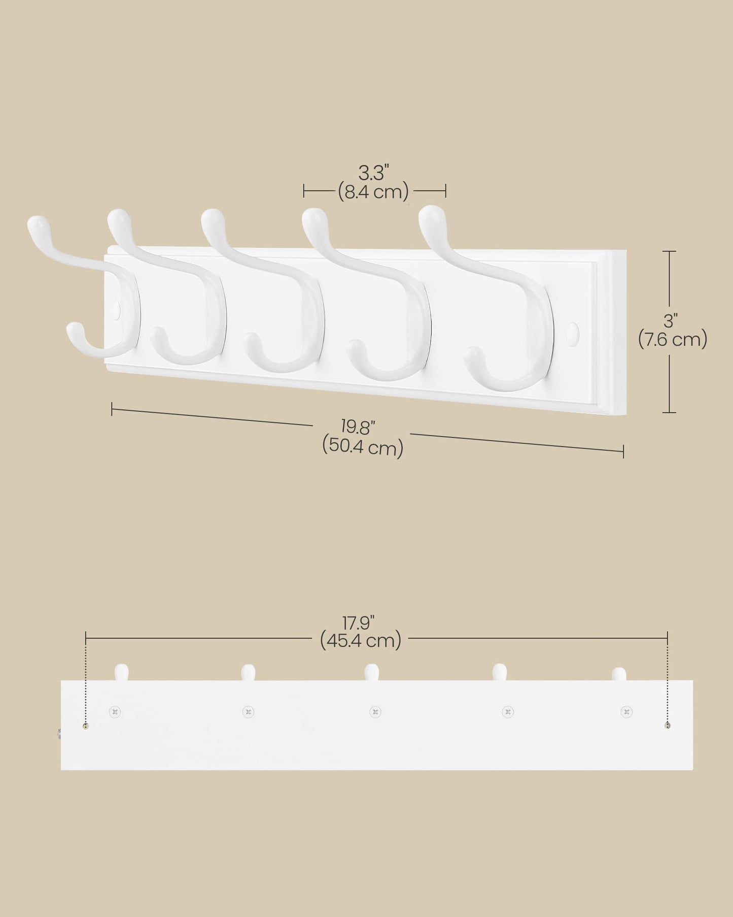 SONGMICS Wall-Mounted Coat Rack, 5 Dual Metal Hooks