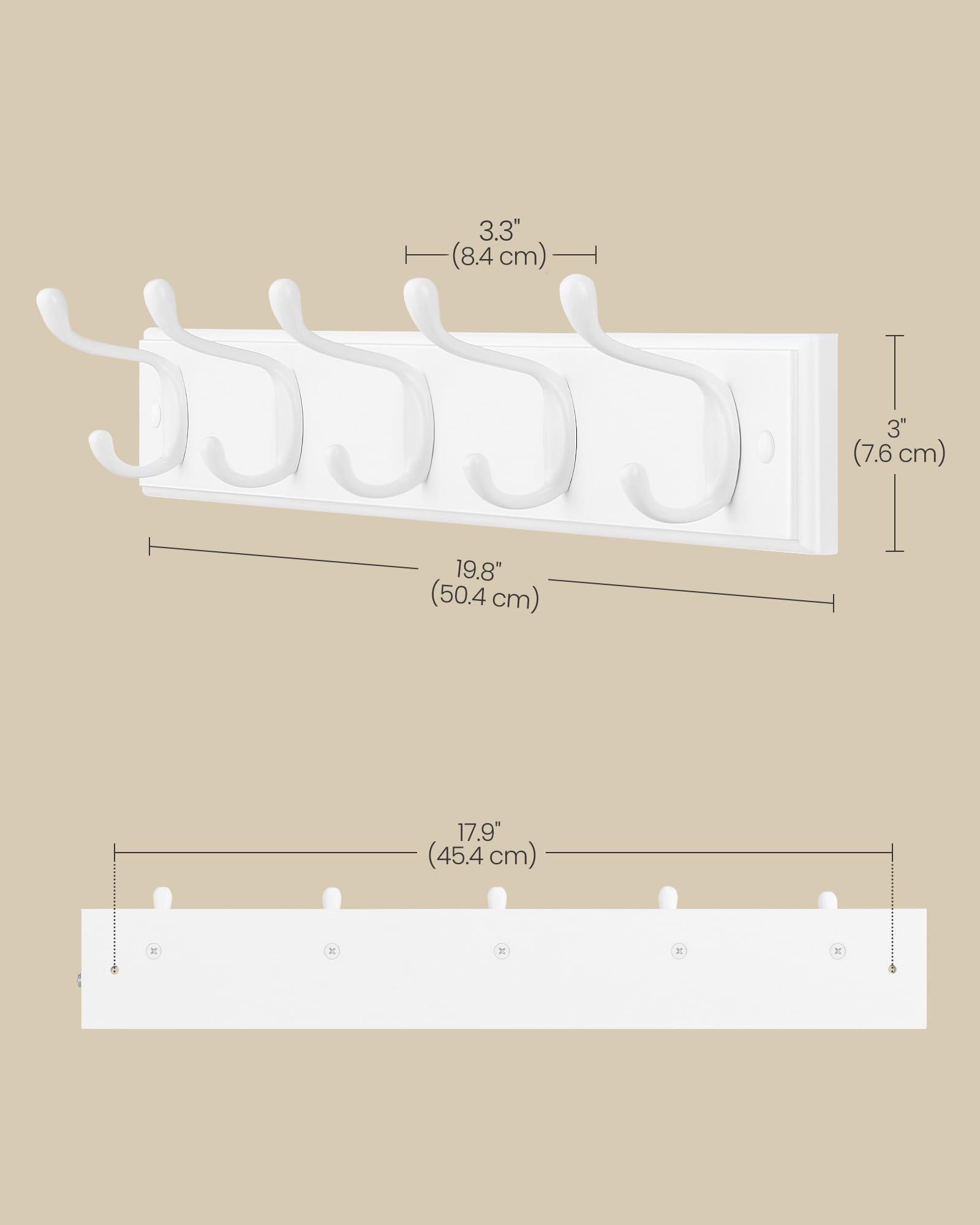 SONGMICS Wall-Mounted Coat Rack, 5 Dual Metal Hooks