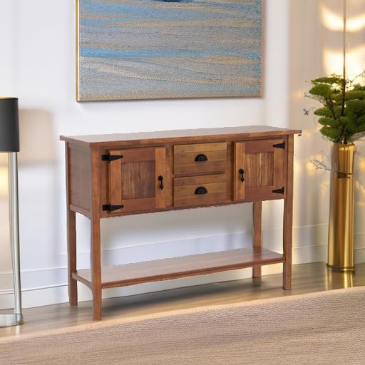 Solid Wood Farmhouse Console Table,Sofa Table with Storage Drawers and Shelves,Entryway Table for