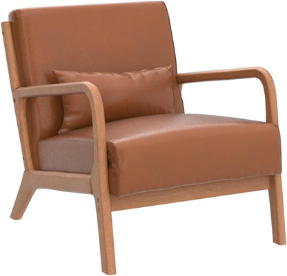 INZOY Mid-Century Modern Accent Chair Set of 2, PU Leather Reading Armchair with Waist Cushion