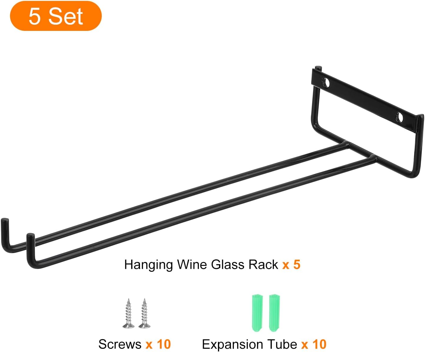 Uxcell 5-Pack Black Iron Wine Glass Rack, 11.02" Hanging Stemware Holder, Under Cabinet & Wall