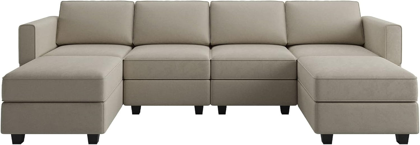 Belffin Modular Sectional Sofa with Reversible Chaises Velvet U Shaped Sectional Couch with Storage