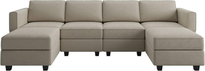Belffin Modular Sectional Sofa with Reversible Chaises Velvet U Shaped Sectional Couch with Storage
