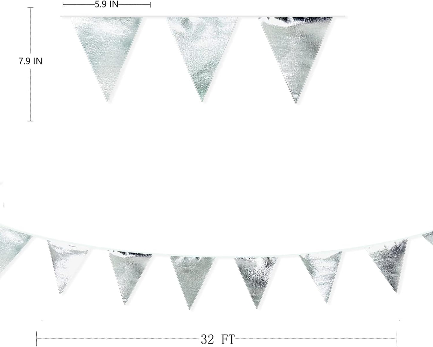 Silver Party Decorations Metallic Fabric Triangle Pennant Banner Silver Flag Bunting Garland for