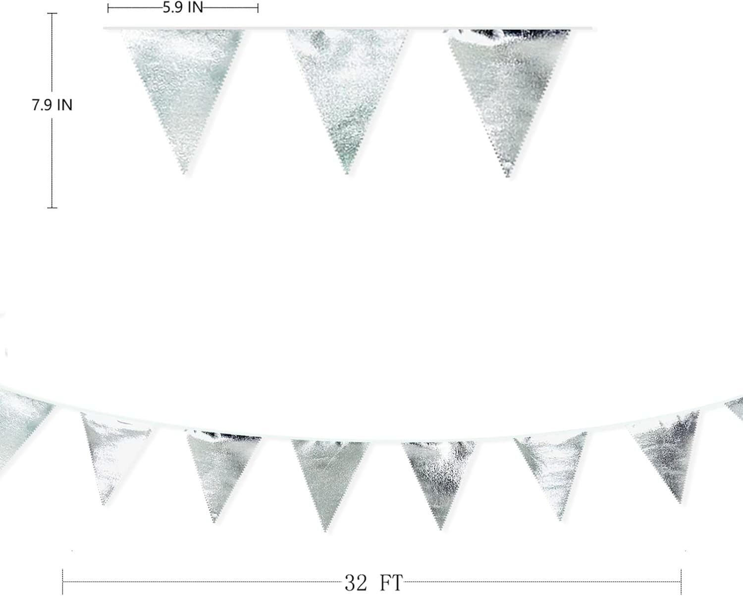 Silver Party Decorations Metallic Fabric Triangle Pennant Banner Silver Flag Bunting Garland for