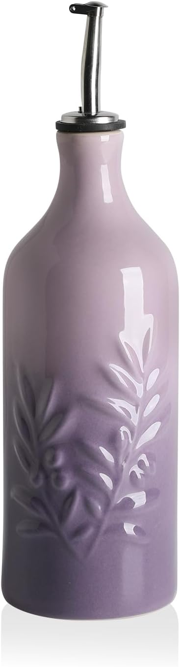 Sweejar Ceramic Olive Oil Dispenser Bottle, 20 Oz Relief Opaque Oil Cruet Protects To Reduce